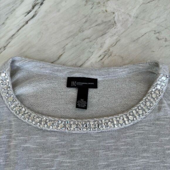 INC International Concepts Cold Shoulder Sweater Gray size 3X beaded neck - Picture 5 of 7